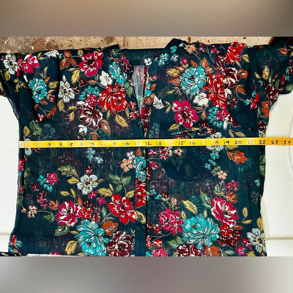 KUT FROM THE KLOTH Navy floral sheer long sleeve top‎ size XL. - Picture 12 of 13